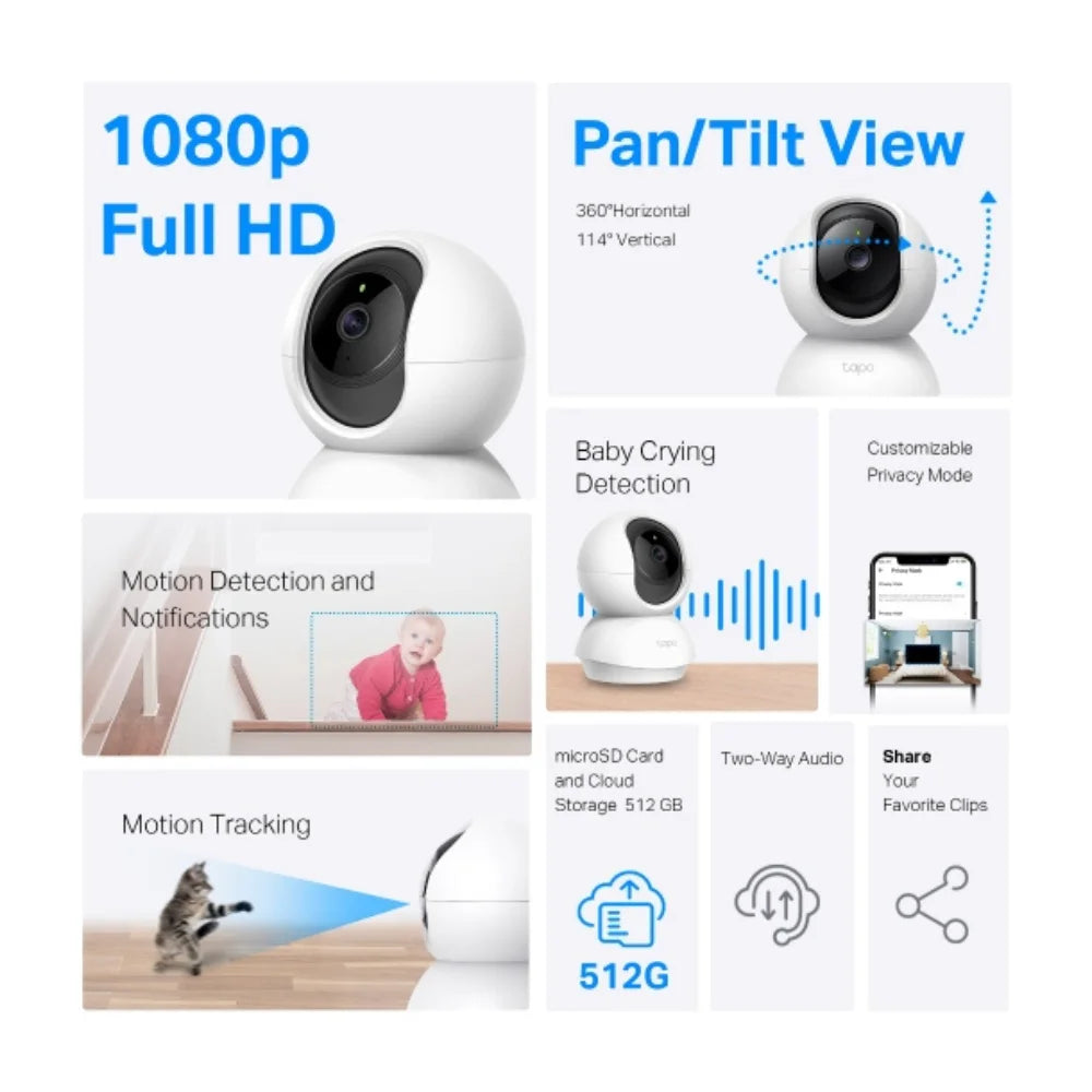 Camara Tplink Ip Wifi 1080p Video 360 Grados x 2 Unidades TAPO C200P2