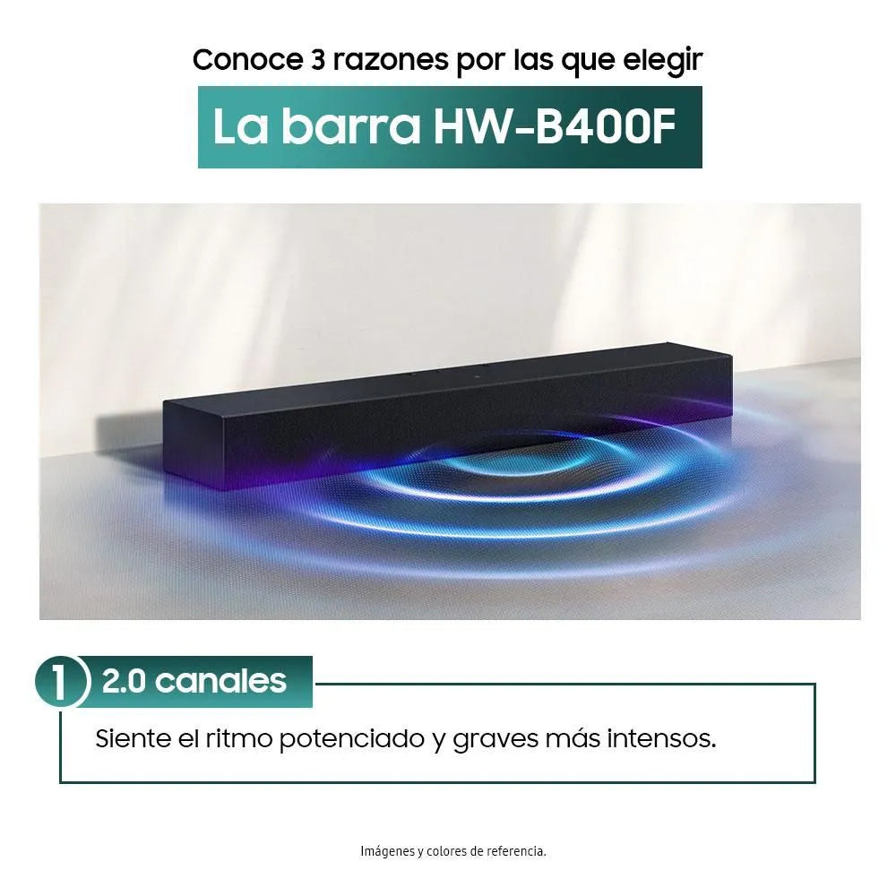 Barra de Sonido Samsung HW-B400F/ZL | Bluetooth | Sonido Envolvente | USB | Subwoofer Integrado | Garantía 12 Meses