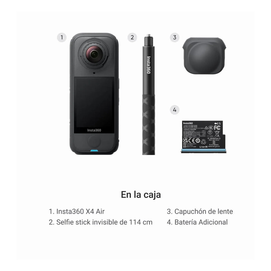 Cámara Insta360 X4 Air Starter Combo 8K | Video 5.7K 60fps | Fotos 72MP | Sumergible 10m | Doble Batería